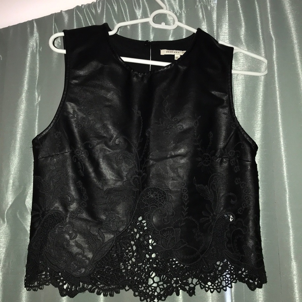 Lace and leather black tank top.